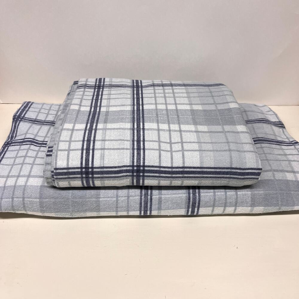 Ugg Cotton Flannel Twin Sheet Set Gray Blue Plaid